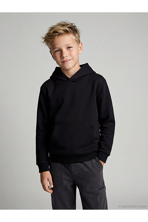 Vizyon New Season Hooded Plain Boys' Thick Sweatshirt