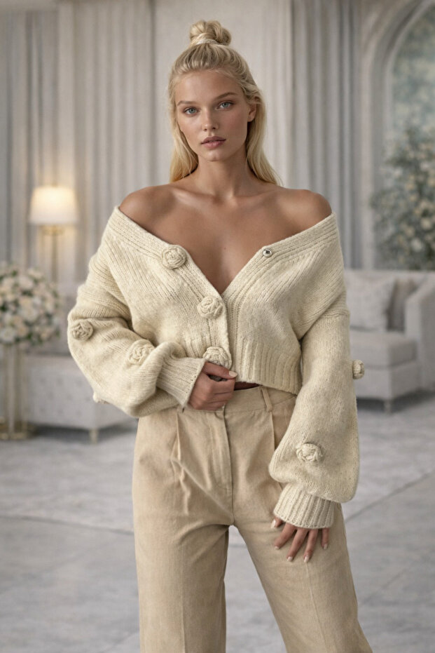 Női Rose Detail Crop kardigán - 1