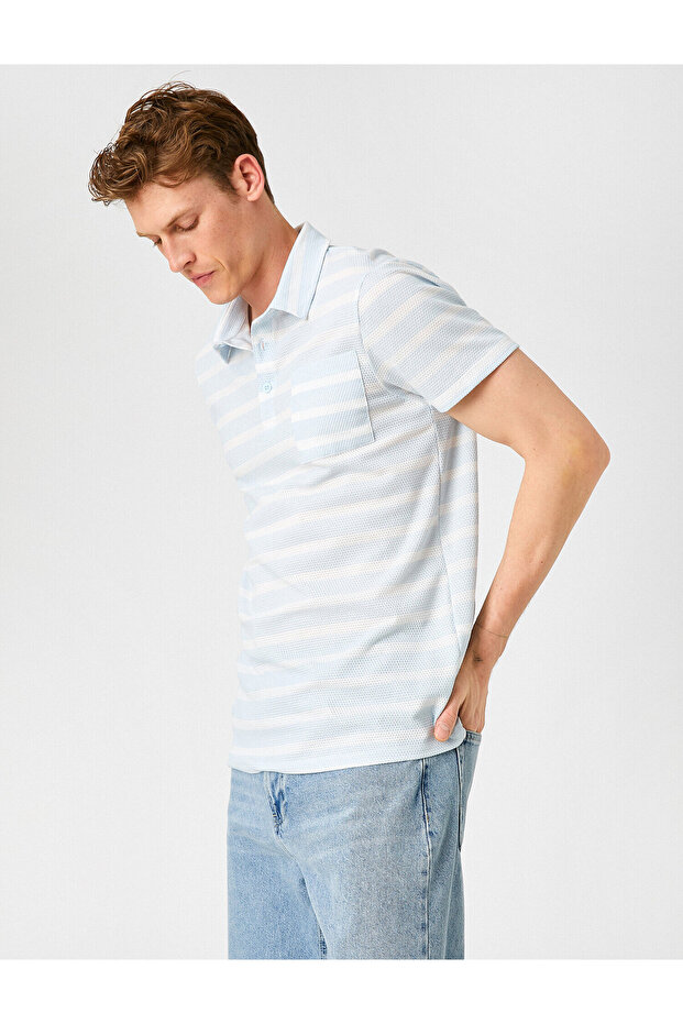 Striped Pocket Polo Neck T-Shirt