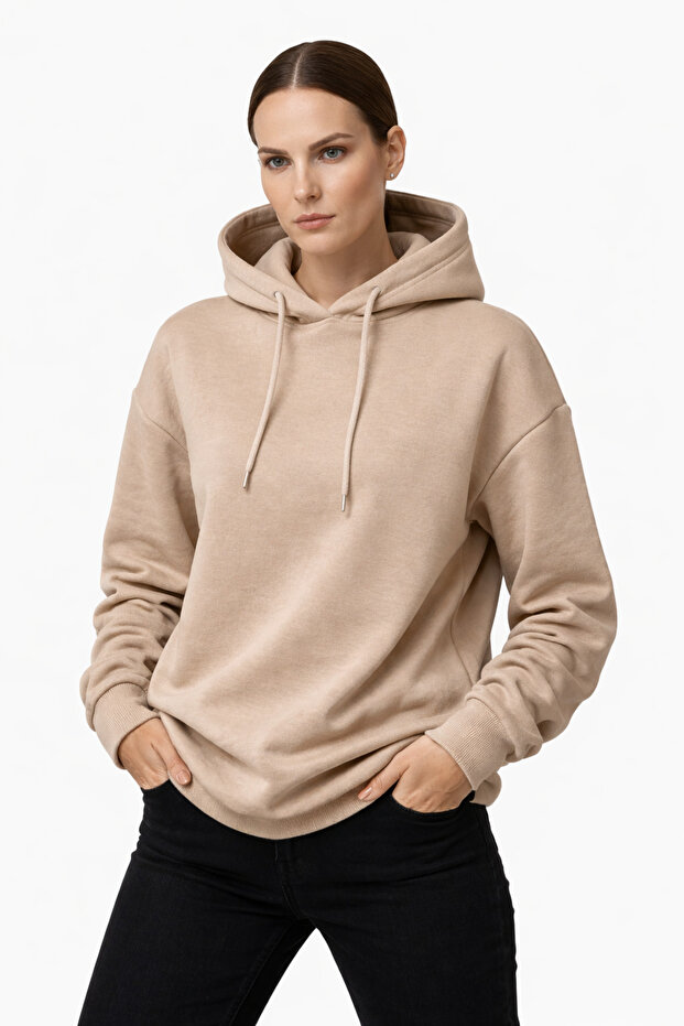 Kadın Pamuklu Kapüşonlu Sweatshirt - 1