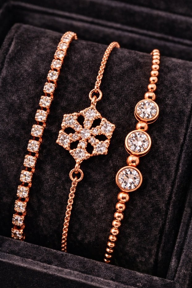 Rose Gold Waterway Bracelet – Snowflake & Stone Bracelet Set – Women's Jewelry