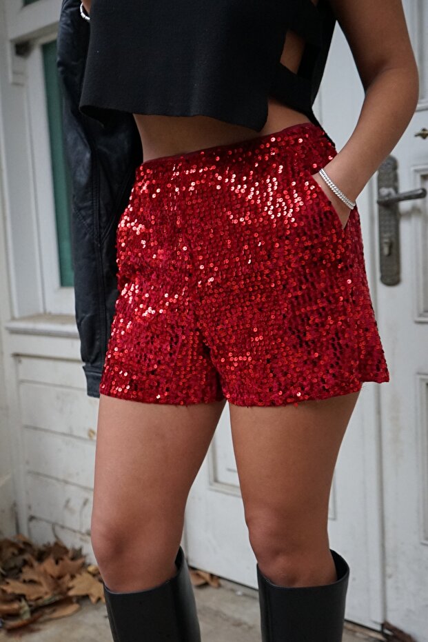 Beli Lastikli Pullu Payetli Şort - 2