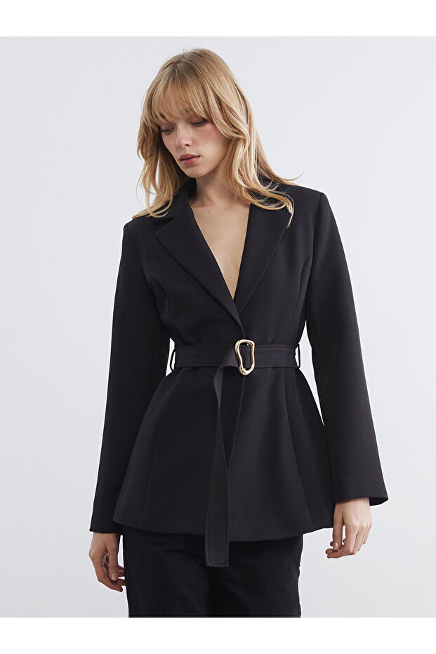 Alita City Lcw Vision Black Crepe Plain Standard & Regular Women's Blazer Jacket with a Difference
