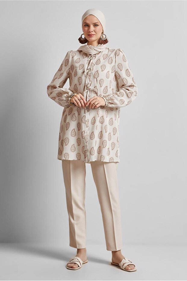 تونيك منقوش من الكتان 45590 - 2