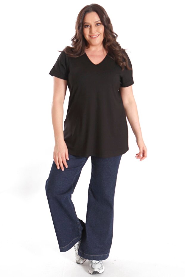 V-Neck Basic Black Blouse - 5