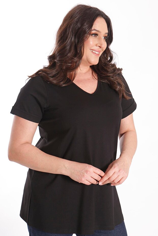 V-Neck Basic Black Blouse - 4