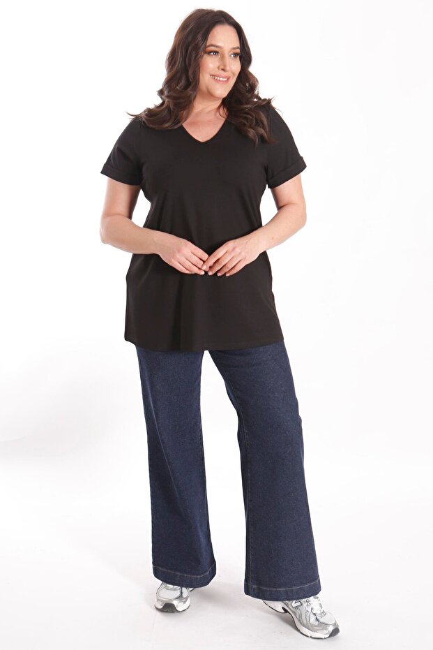V-Neck Basic Black Blouse - 7