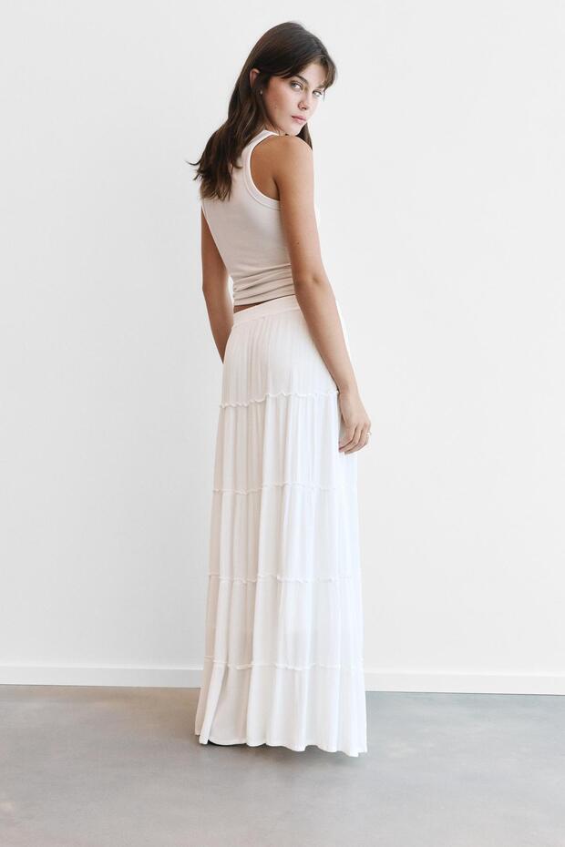 Elastik belli blok renkli midi etek - 5