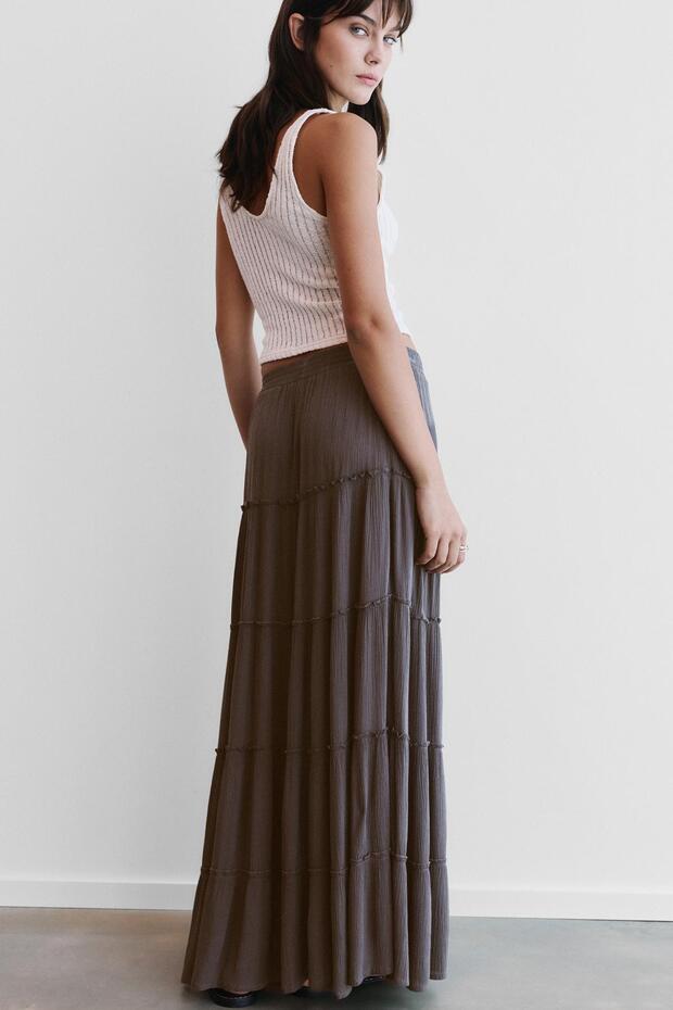 Elastik belli blok renkli midi etek - 8