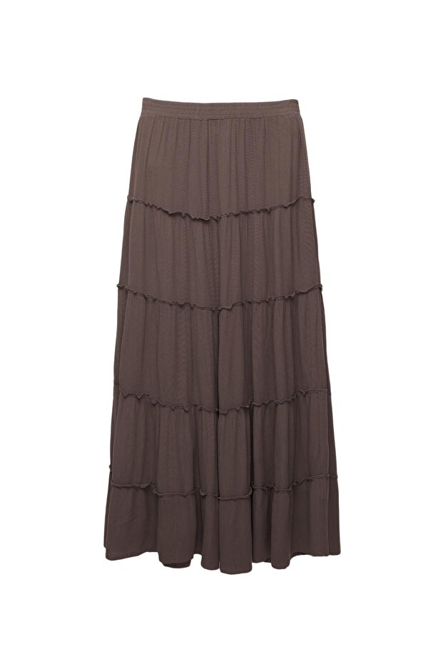 Elastik belli blok renkli midi etek - 5