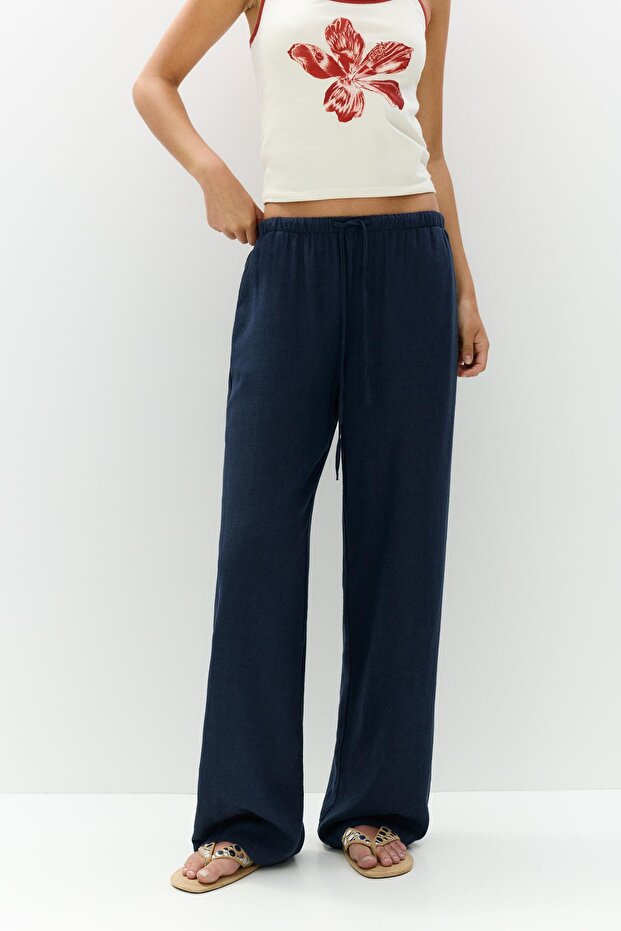 Dökümlü keten pantolon - 2