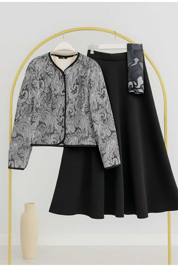 Shawl Pattern Jacket Skirt Double Set --0560 - 1