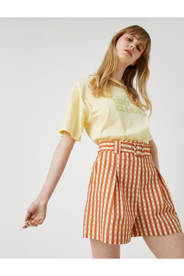 Checked Shorts Belted Cotton