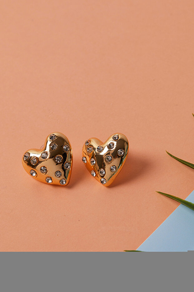 Women's Jewelled Heart Model Bijouterie Earrings