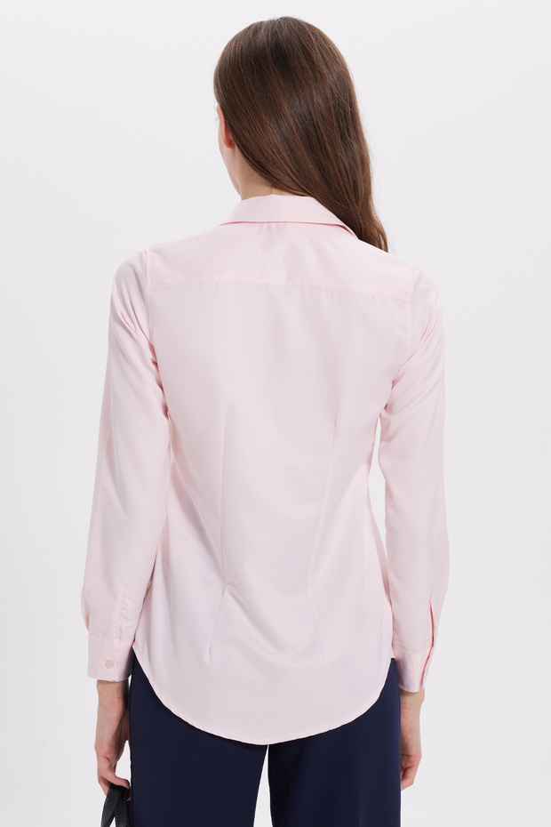 Dámská růžová základní košile Slim Fit Slim Fit s dlouhým rukávem - 6