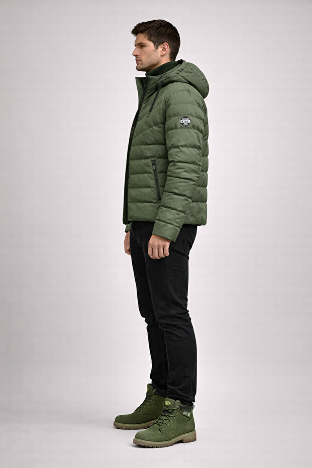 Erkek Kapüşonlu Haki Şişme Mont - 2