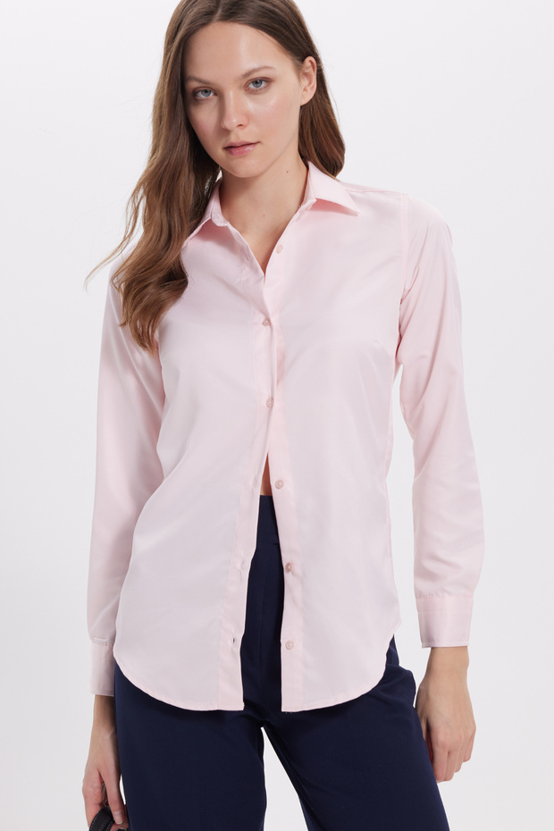 Dámská růžová základní košile Slim Fit Slim Fit s dlouhým rukávem - 2