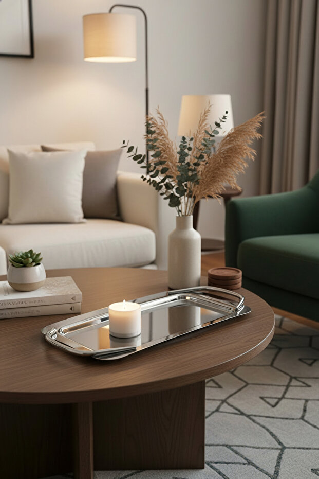 Basic Rectangular Presentation Tray Silver Large (Width: 24 cm X Length: 43 cm X Total: 49 cm) - 1