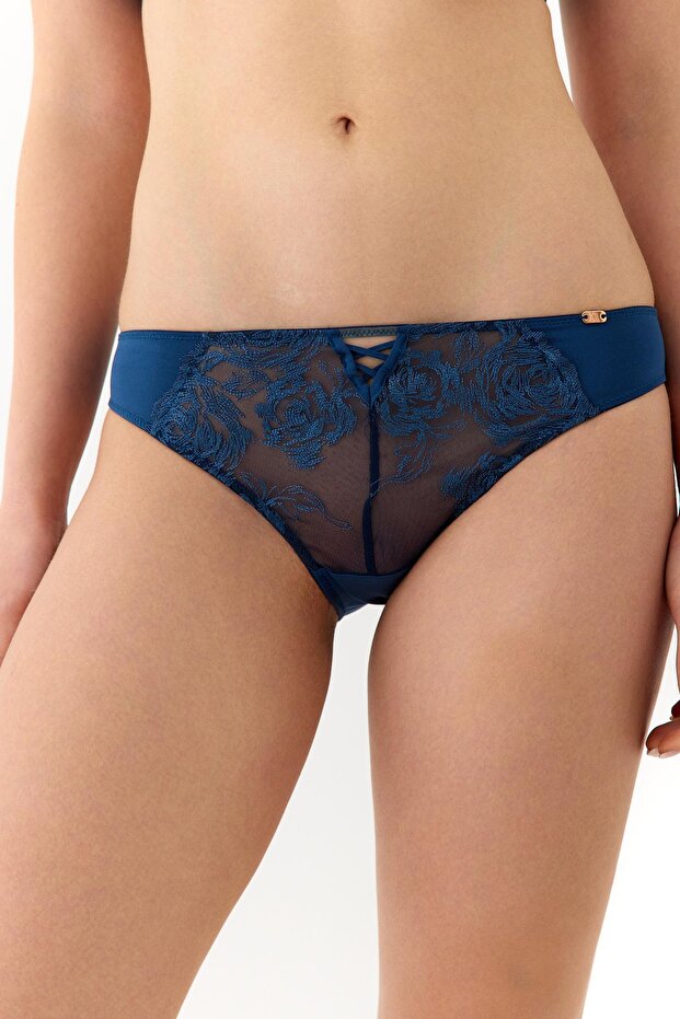 Monaco Mavi Dantelli Slip Külot - 4