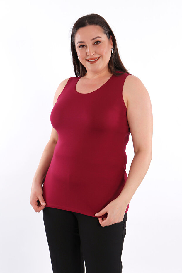 Wide Strap Basic Claret Red Blouse - 5