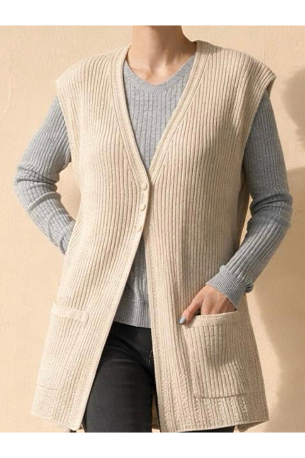 Mercerized Hair Knitted Single Knitted Mother's Vest / Cream