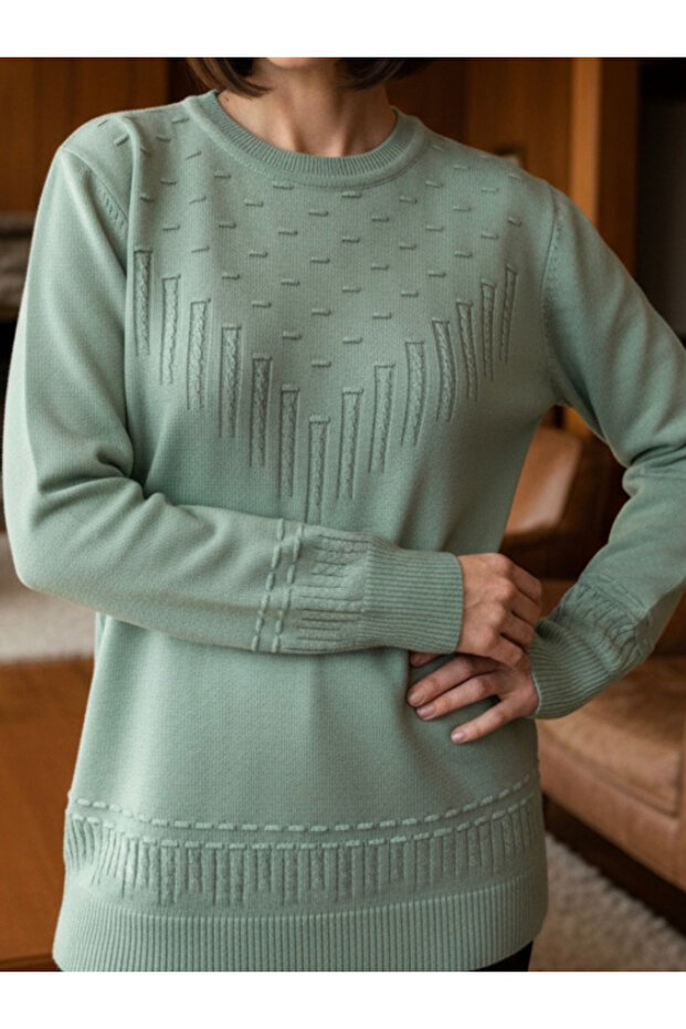 Round Neck Patterned Mother Blouse / Mint - 1