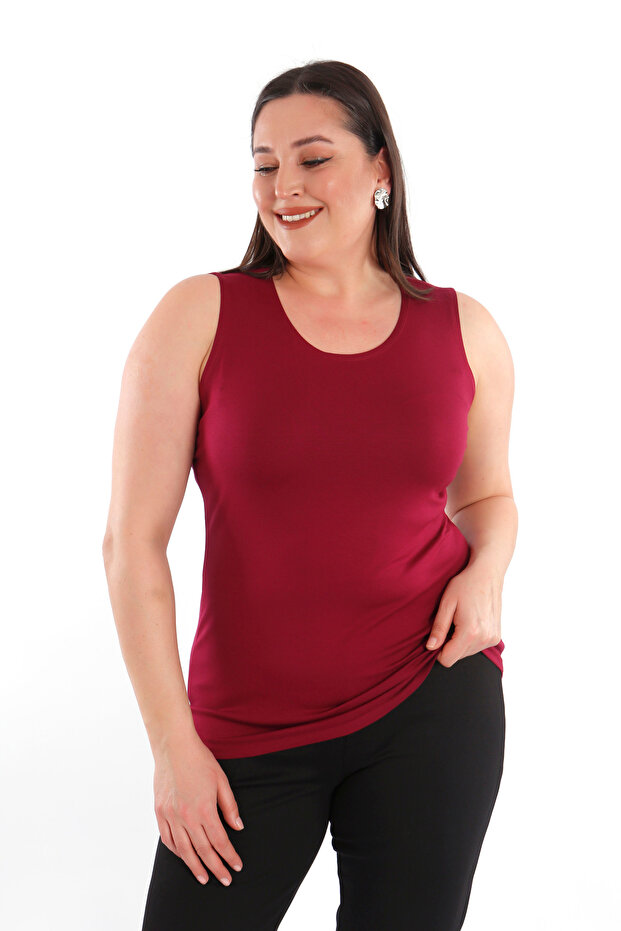 Wide Strap Basic Claret Red Blouse - 6