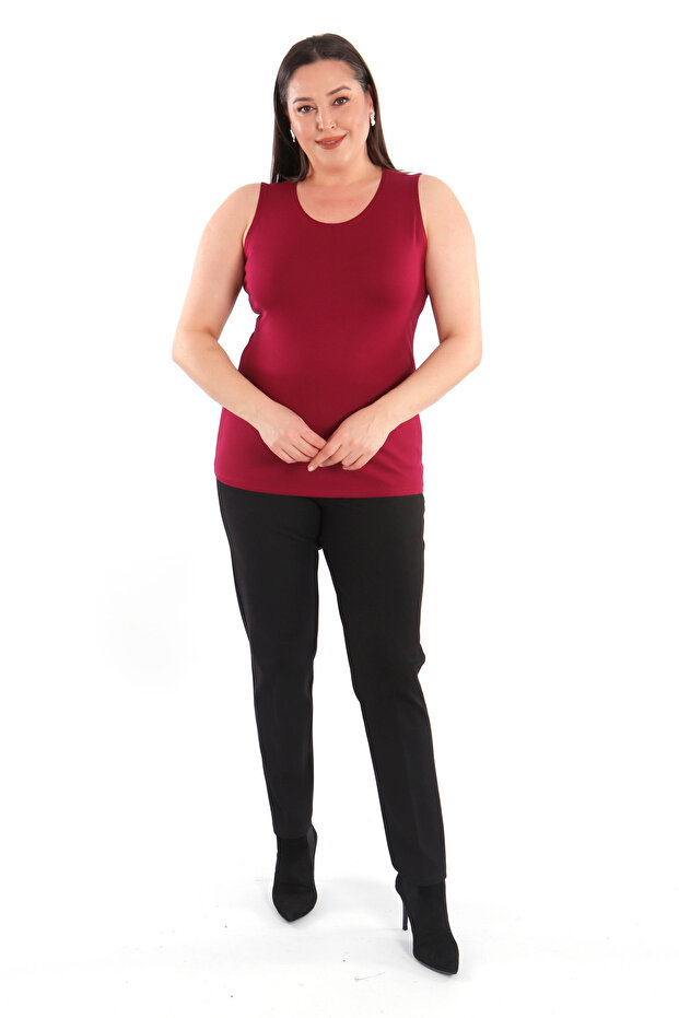 Wide Strap Basic Claret Red Blouse - 4