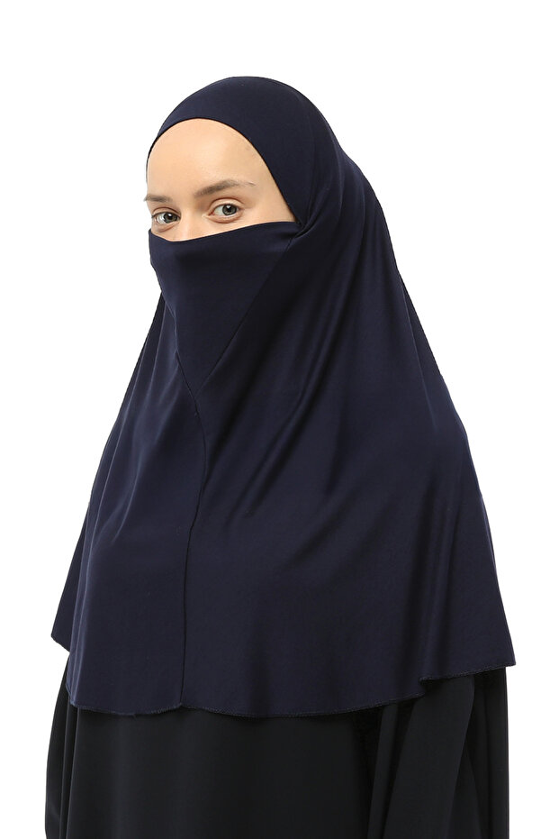 Ready Practical Scarf with Turban Veil Hijab with Hijab - Prayer Cover Souffle (xl) - Navy Blue