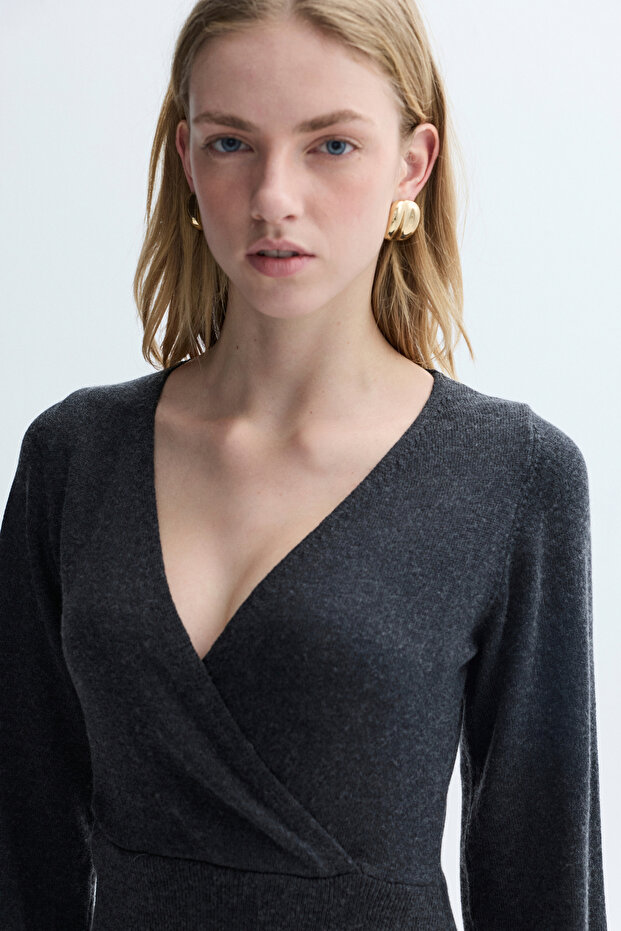 ANVELOP YAKA TRİKO MİNİ ELBİSE - 4