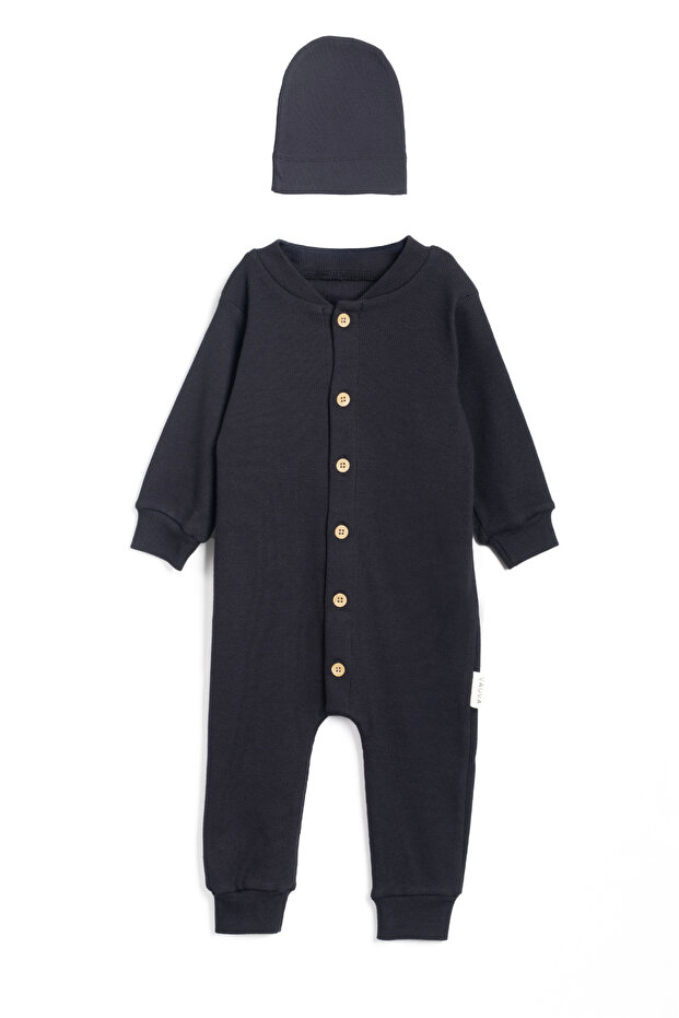 Baby Girl Boy Romper Long Sleeve Beret Embroidered Ribbed Knit Rompers