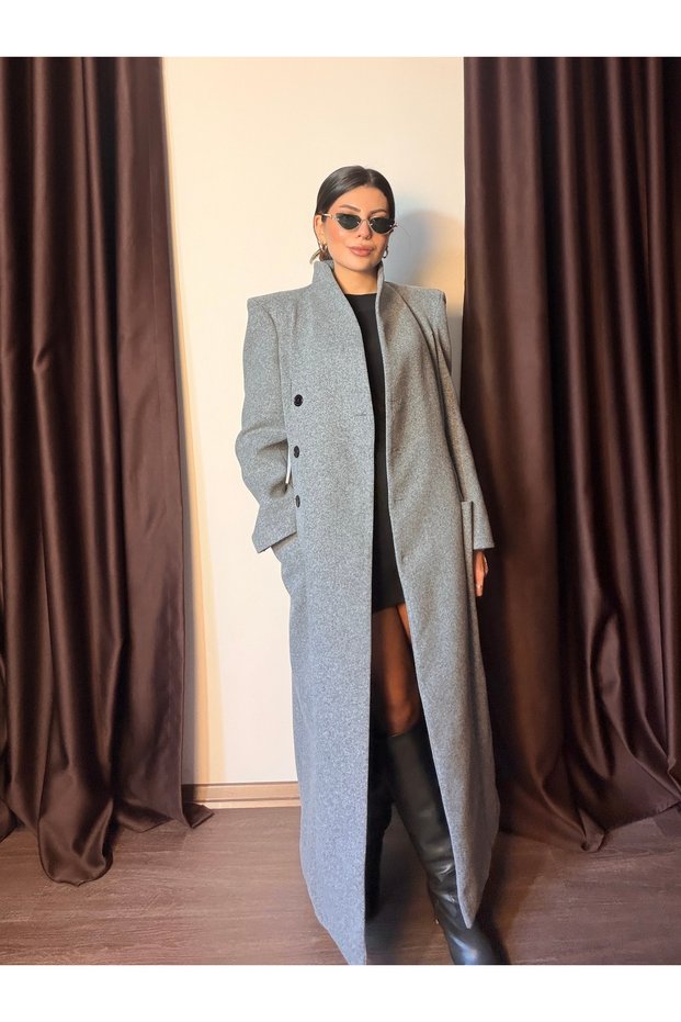 Women's Waist-Fitted Shoulder Pad Piece Cashmere Coat