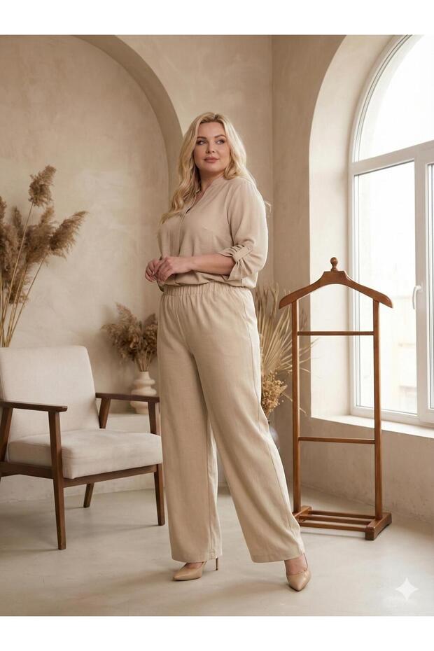 Women's Plus Size Comfortable Fit Linen Pants Without Pockets with Elastic Waist