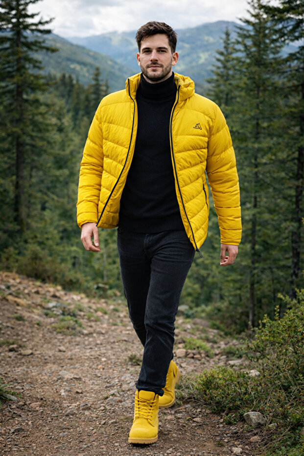 معطف رجالي منفوخ مبطن بالخردل - 2