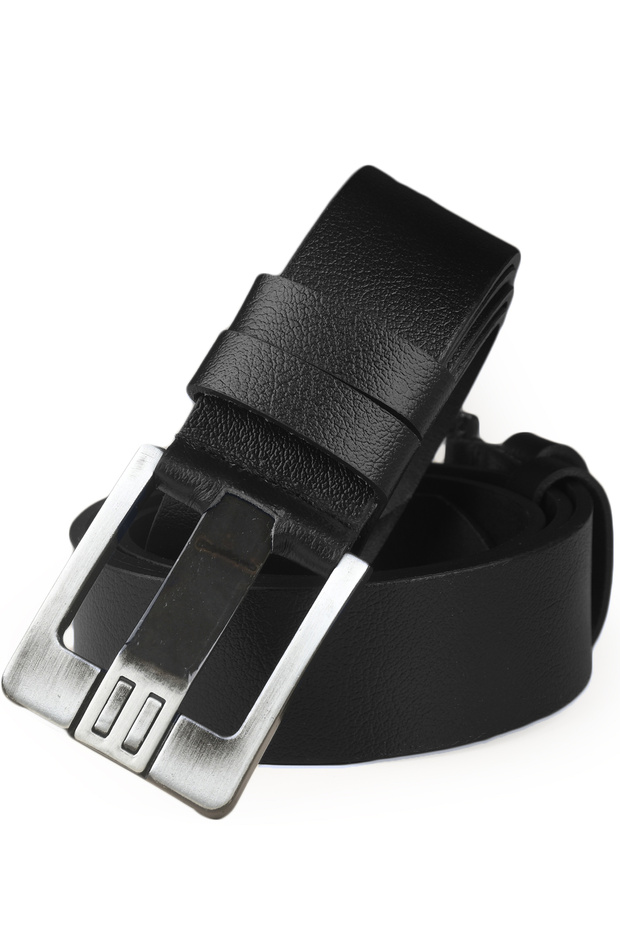 Men's Black Thick Tongue 4.5 cm Leather Sports Belt 1801312