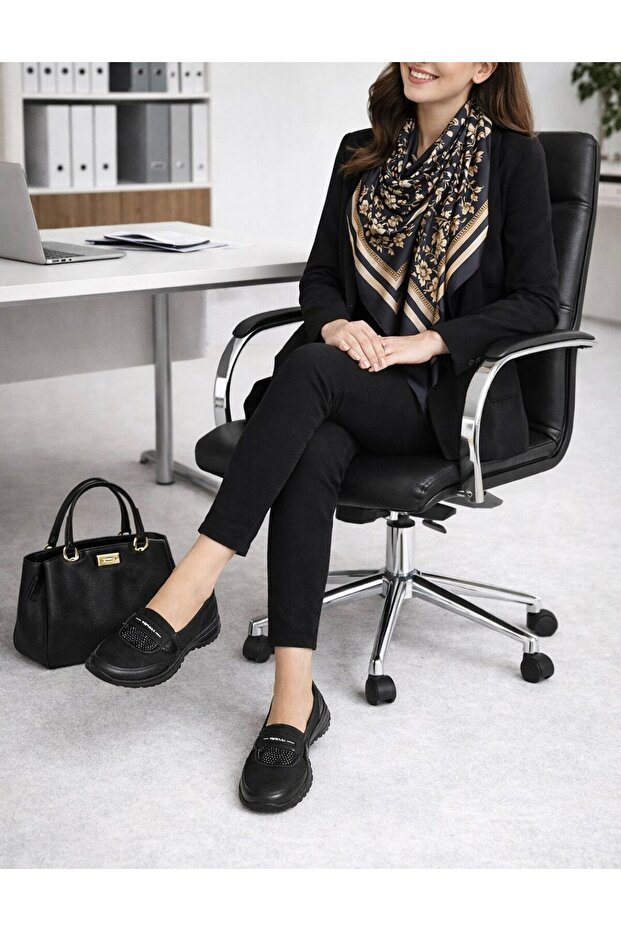 Daily Comfortable Stone Decorated Black Women's Shoes