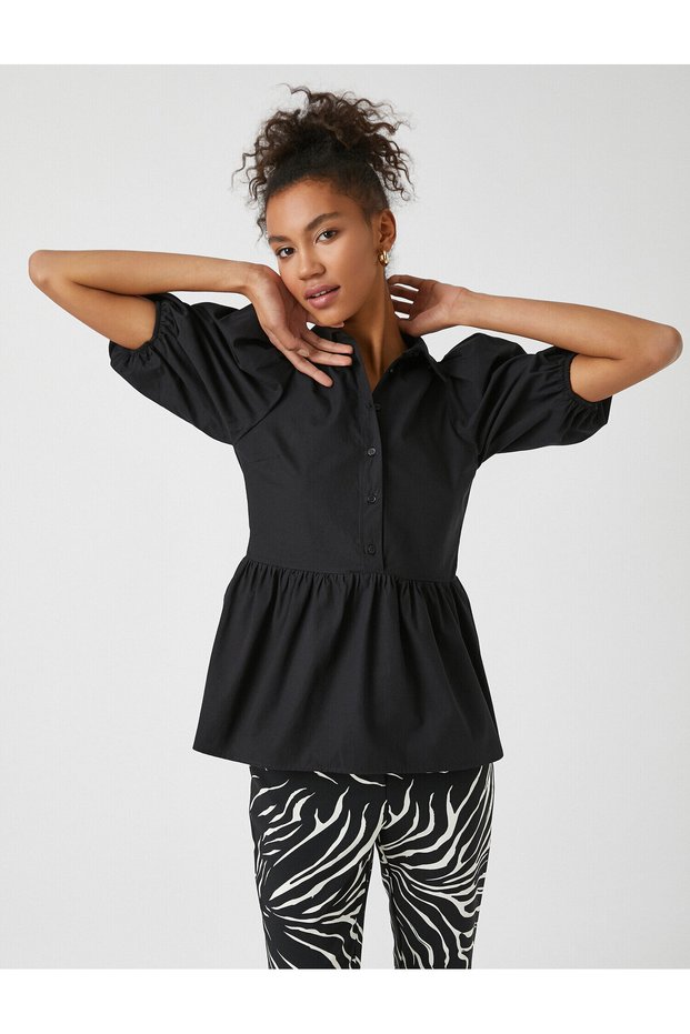 Balloon Sleeve Cotton Blouse