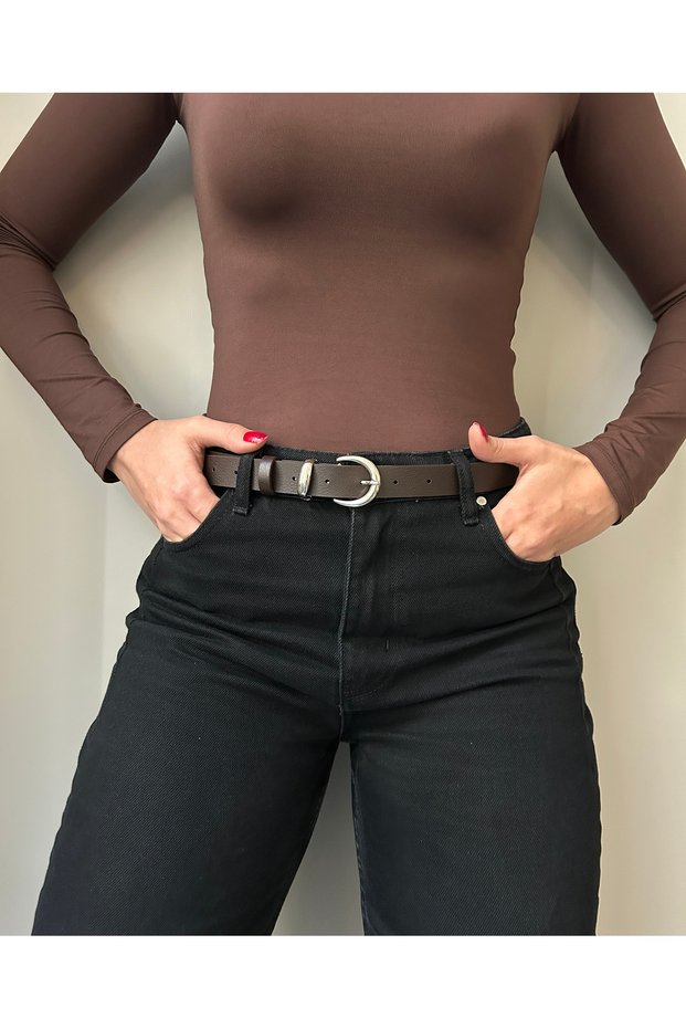 Silver Model Women's Belt with Tool Buckle Waist Belt Coat Belt Dress Belt Trouser Belt