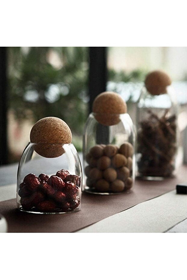 3-Piece Glass Food Storage Jar With Round Ball Cork Lid Clear 1200ml