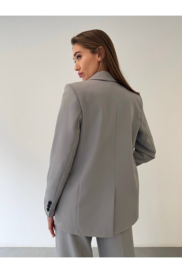 Limitált kiadású női kabát, mellény, Palazzo nadrág szürke 3 részes szett – Irodai és stílusos összeállítás - 6