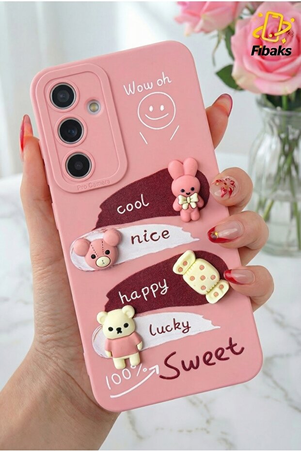 غطاء حماية من السيليكون الناعم باللون الوردي على شكل أرنب لهاتف Galaxy A35 مع تصميم مزخرف لحماية الكاميرا - 1