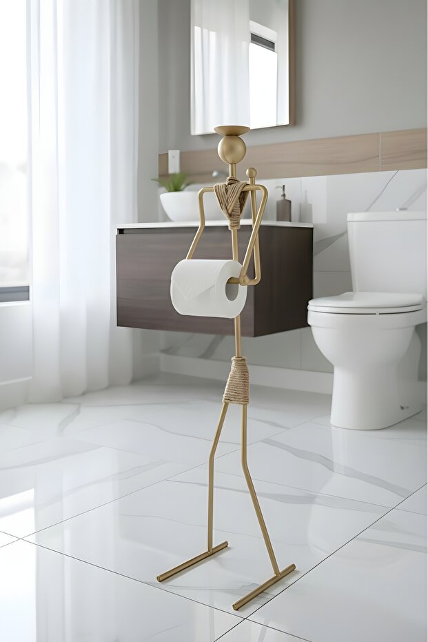 Decorative Toilet Paper Holder with Shelf and Human Figure, Spare Toilet Paper Holder, Bathroom Organizer