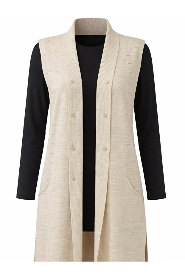 Şık Düğmeli Triko Genç Yeleği / Taş - 6