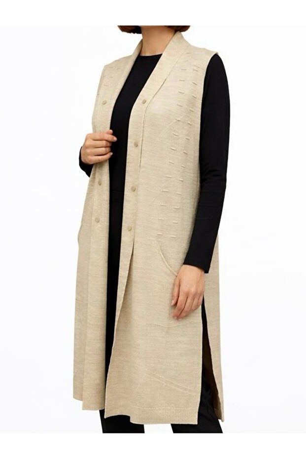 Şık Düğmeli Triko Genç Yeleği / Taş - 2