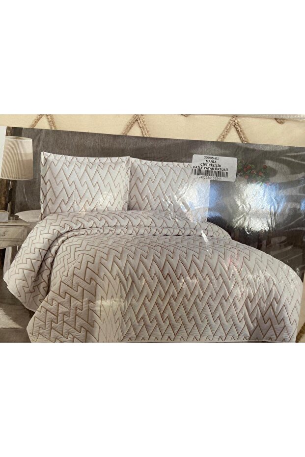 Belenay Embroidered Quilted Bedspread Modern Washable 4 Seasons 240X250 65X85 2 Pieces Pillows - 4