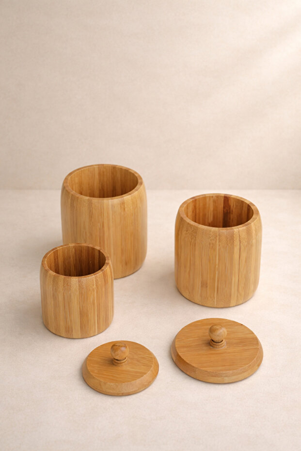 3lü Bambu Kavanoz Seti 11-9-8cm - 2