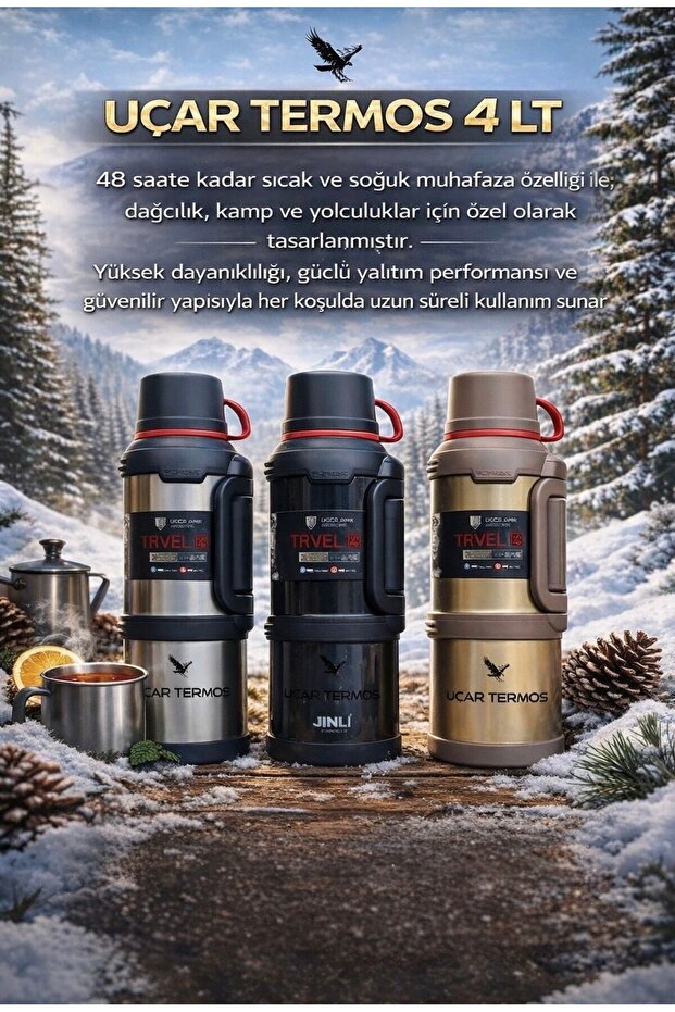 Uçar Termos 4 Lt Dağcı Termos 48 Saat Sıcak Soğuk - 1