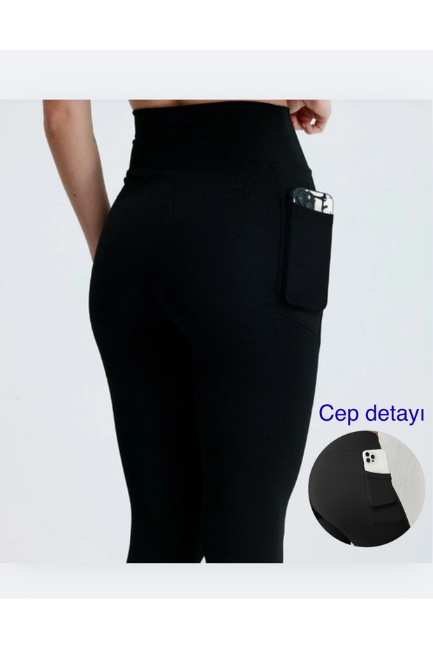 Női fekete, magas derekú, téli, polár bélésű leggings zsebekkel - 3