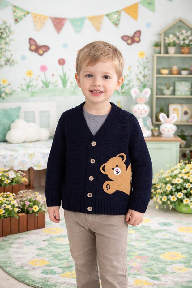 Knitwear Baby Girl - Baby Boy Bear Figure Buttoned Cardigan - Boy - Girl Unisex