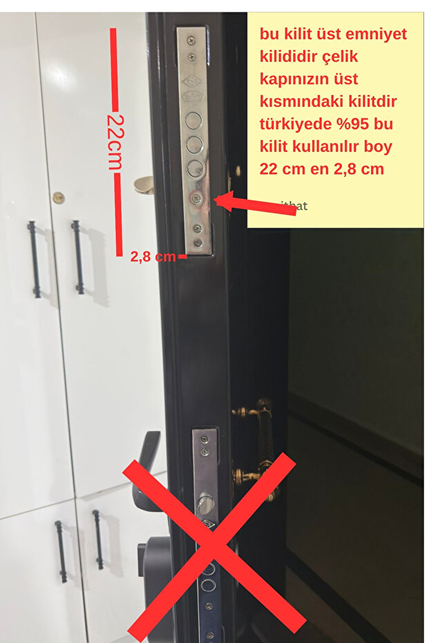 Çelik kapı üst emniyet kilidi milli üst kilit barelsiz - 2